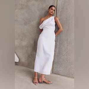 DISSH CASS WHITE LINEN ASYM MIDI DRESS 6